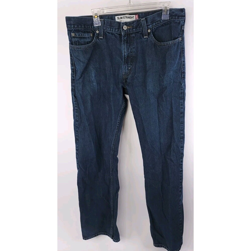 Levis 514 Jeans Mens 36x34 Slim Straight Dark Blue Denim Pants Pockets
